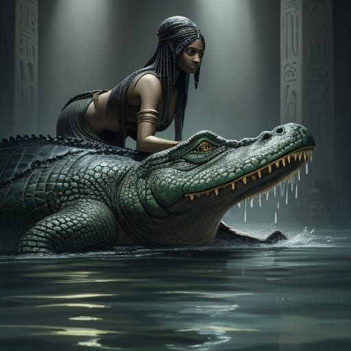 Surreal Oil Painting of a Child and Weeping Crocodile