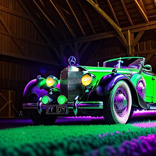 Neon-Lit 1936 Mercedes Barn Find in Cyberpunk Style