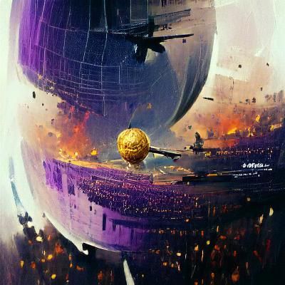 Golden Death Star Against Purple Planet