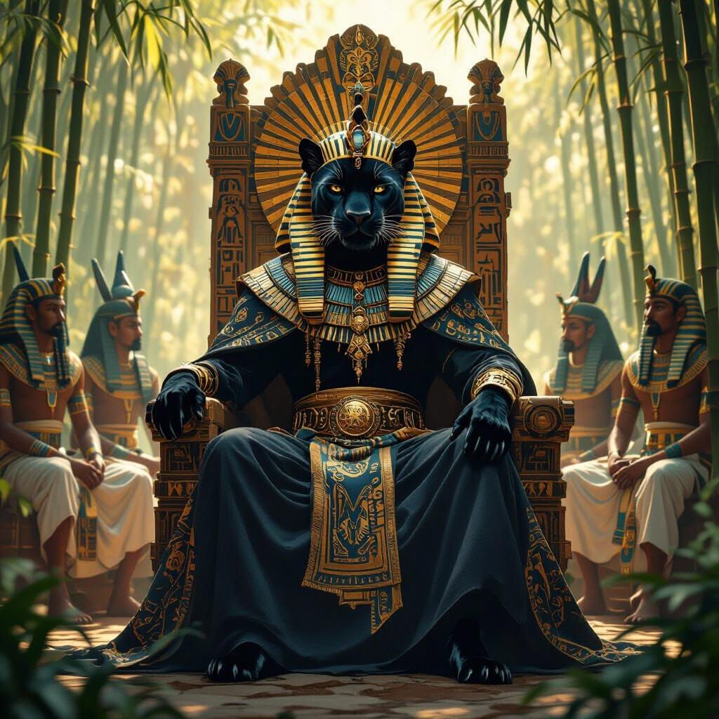 Golden Panther King on Throne with Ancestors