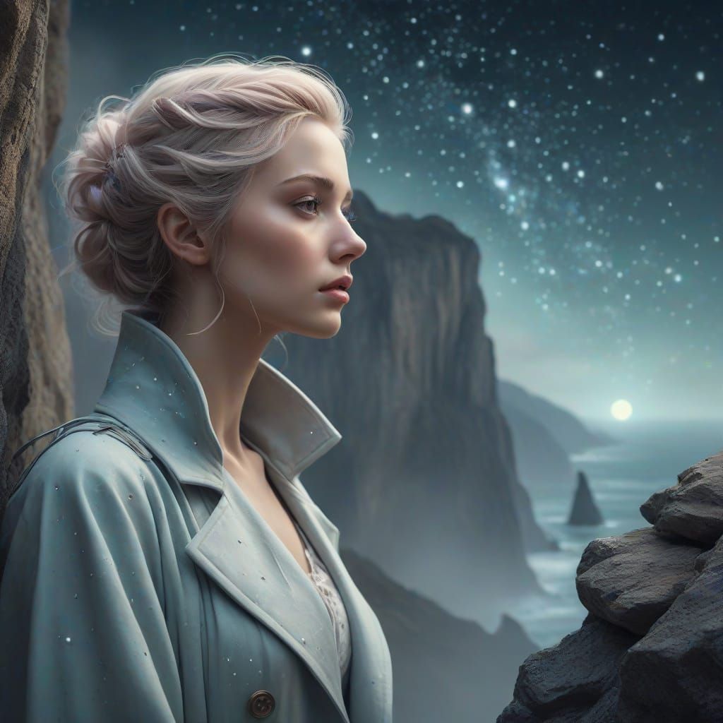 Figure on Cliff Edge in Dreamlike Digital Painting