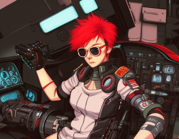 Cyberpunk Lesbian Pilot in Stunning Mecha Cockpit Illustrati...