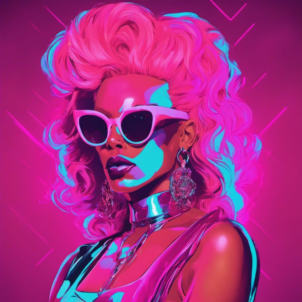 RuPaul in Synthwave Neon Retro Style
