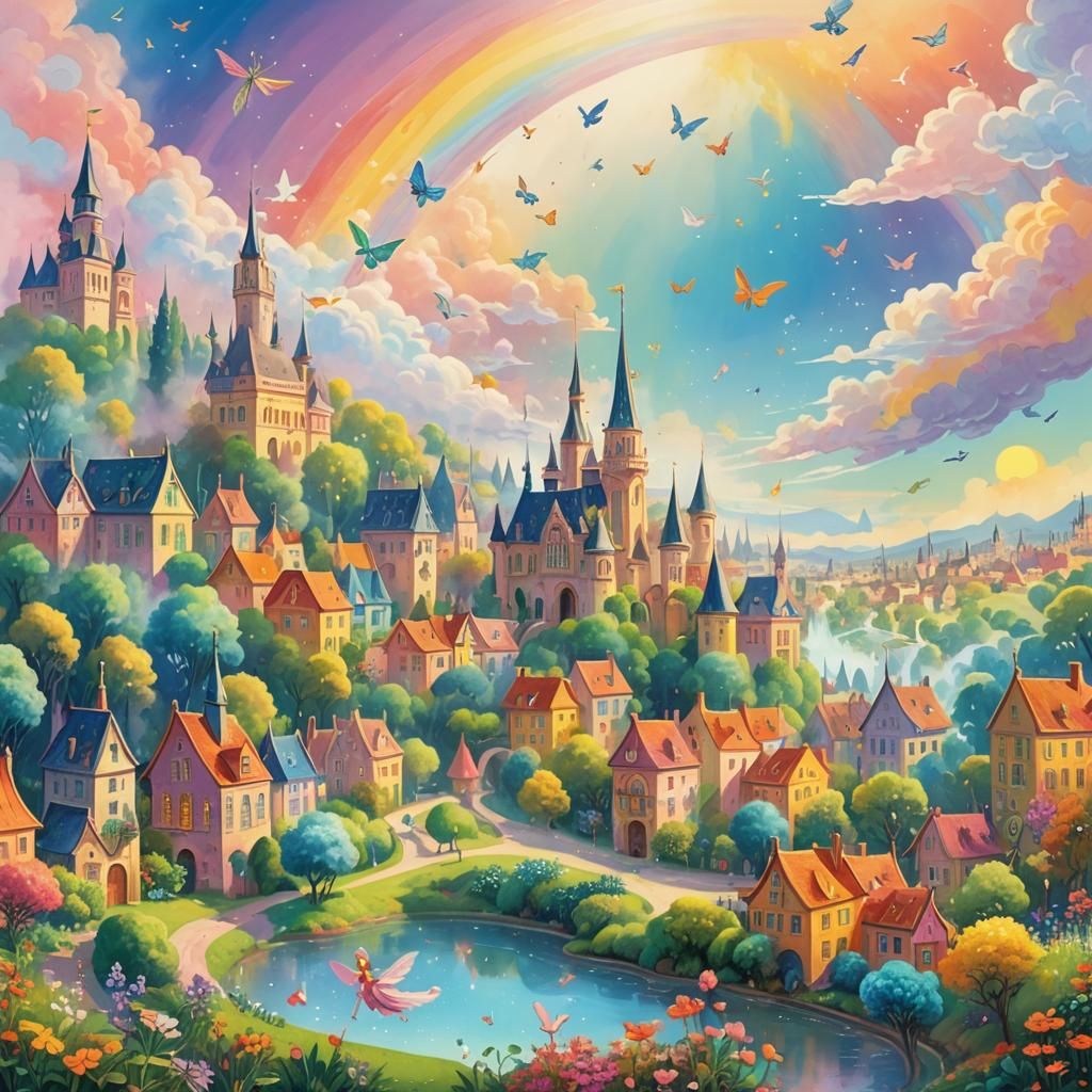 Rainbow Fairy Kingdom: Impressionist-Inspired Fantasy Art