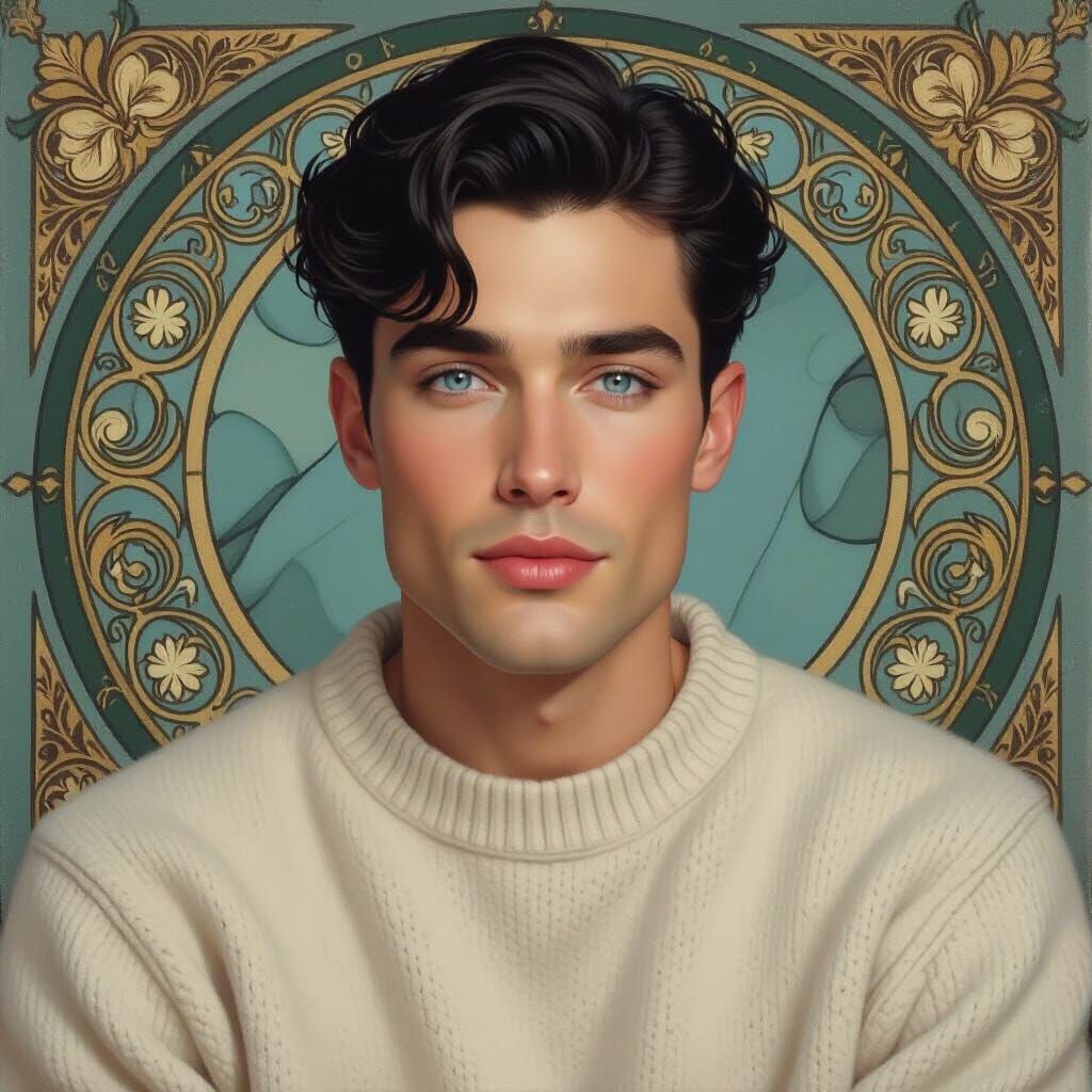 Elegant Man Portrait in Art Nouveau Digital Painting Style