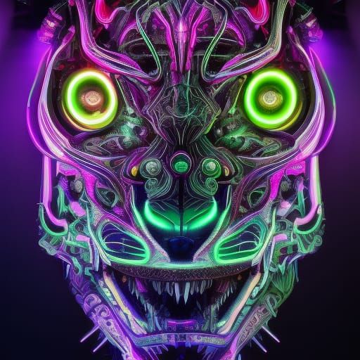 Biomechanical Three-Headed Beast in Biopunk Style