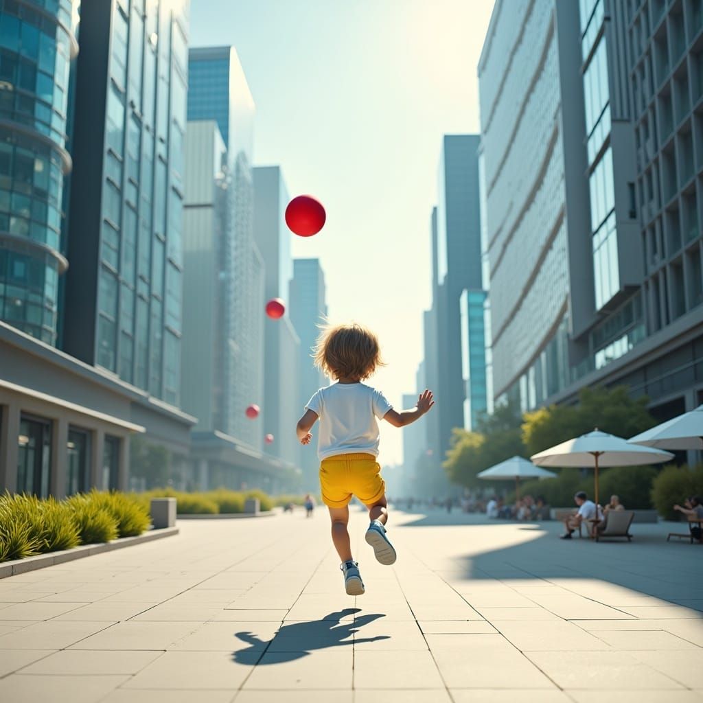 Child's Play in a Futuristic Urban Landscape