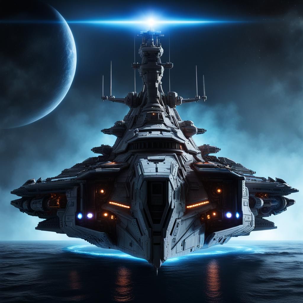 Futuristic Space Battlecruiser with Glowing Dome