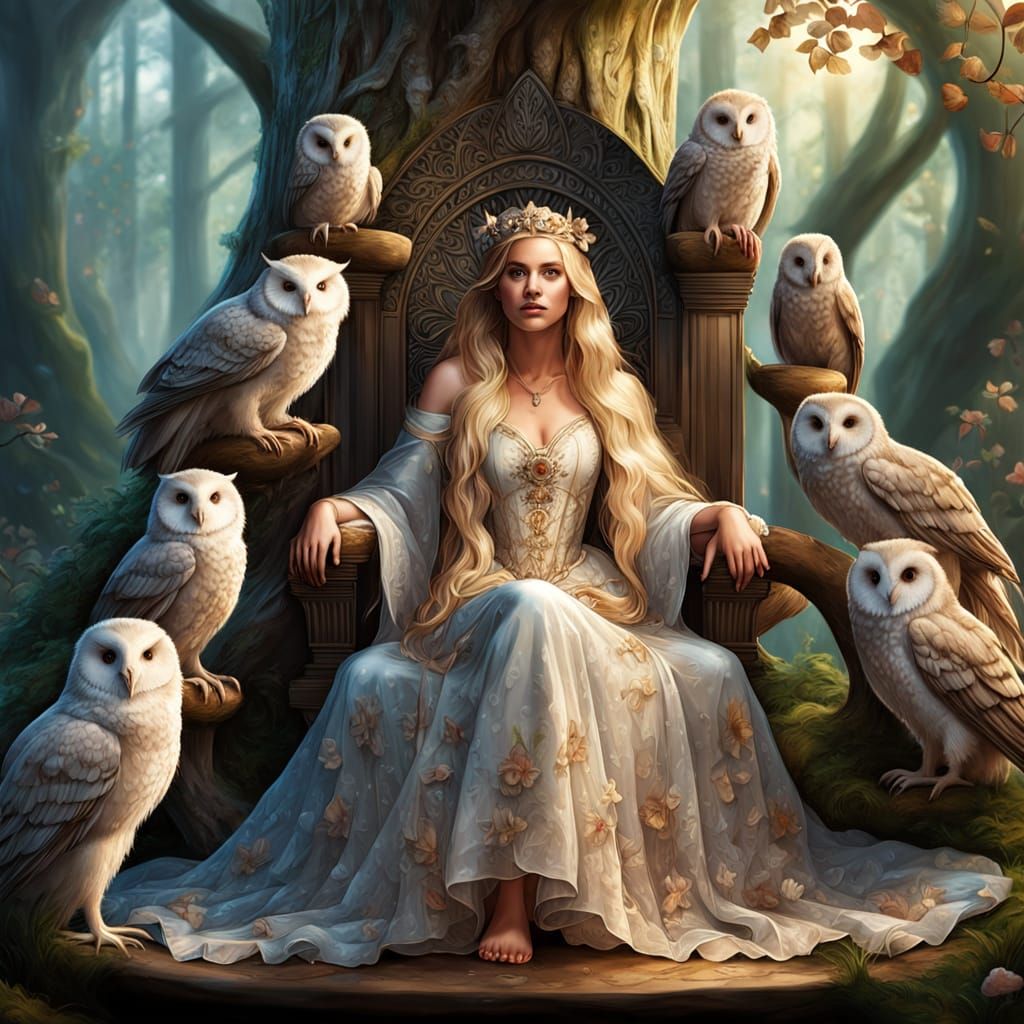 Forest Princess and Owl Parliament, Art Nouveau Style