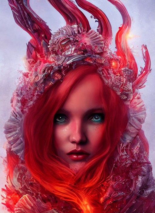 Nordic Blood Goddess in Icy Ruins: Matte Painting