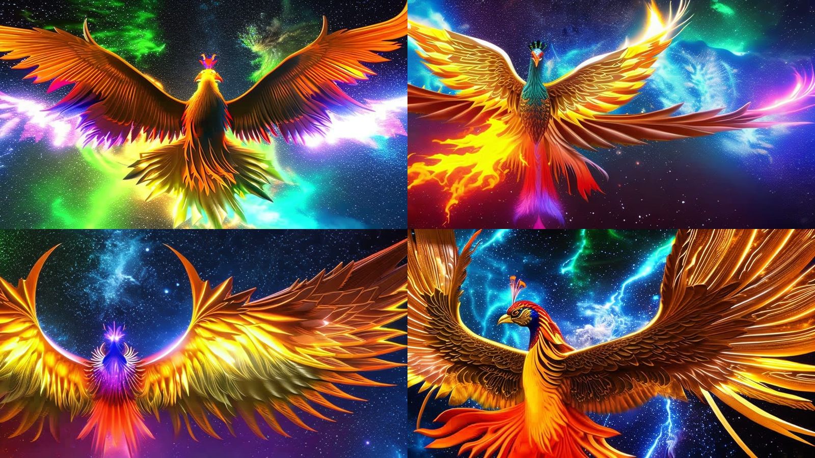 Fiery Phoenix with Cosmic Wings: Dark Fantasy Art