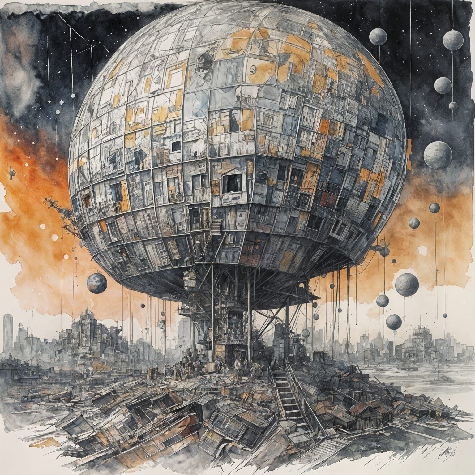 Cosmic Desert Storms in Gouache Style