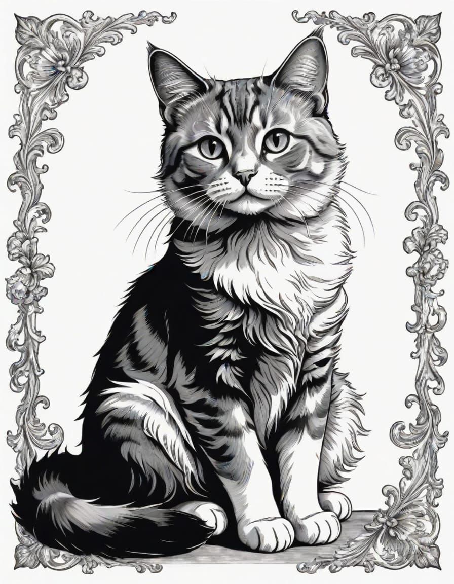 Elegant Baroque Portrait of a Contented Feline