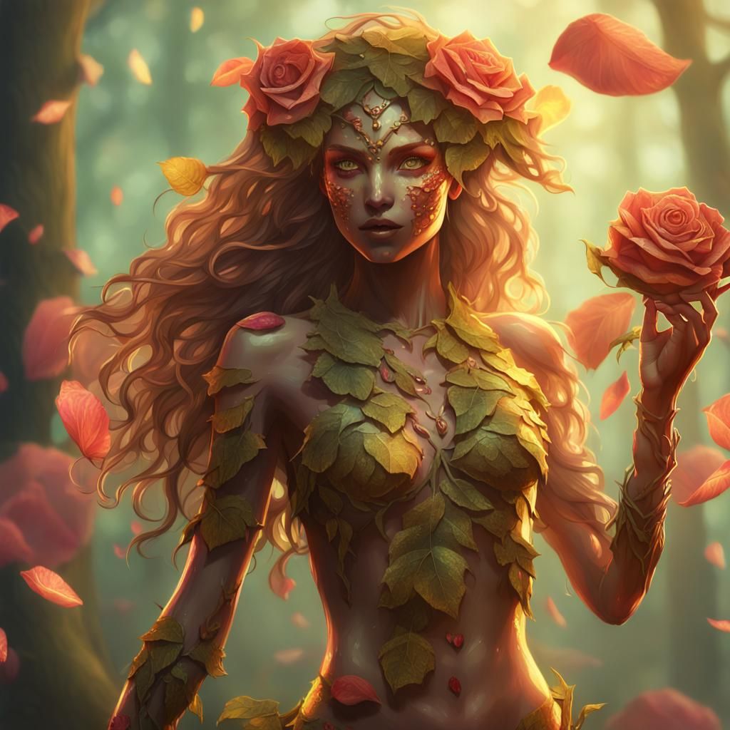 Rose Petal Dryad in Golden Forest Light