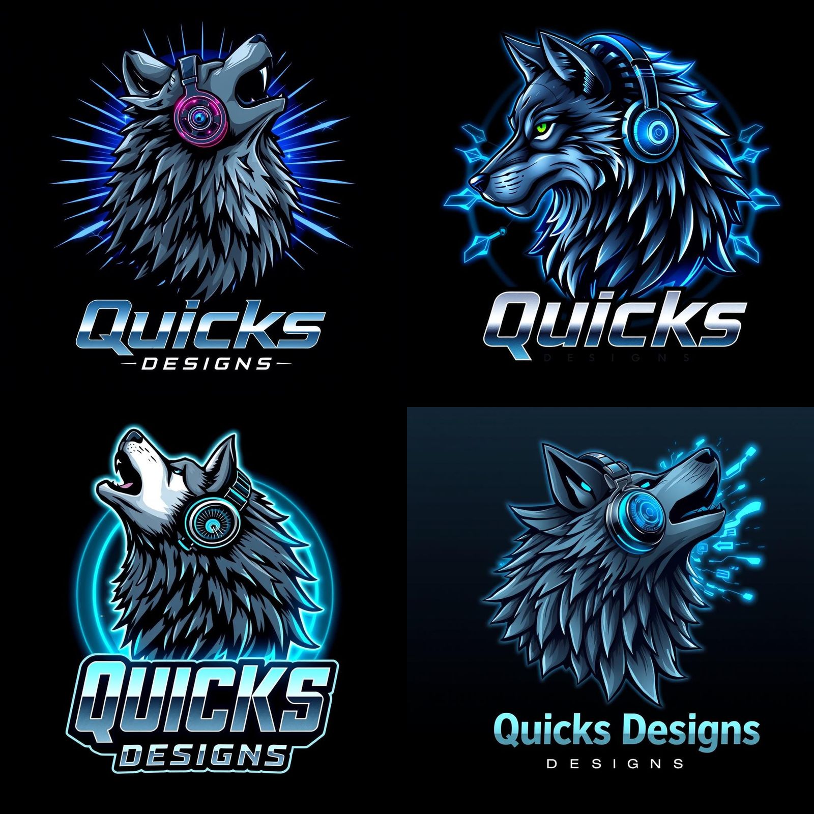 Wolf Gaming Logo with Neon Headphones Howling