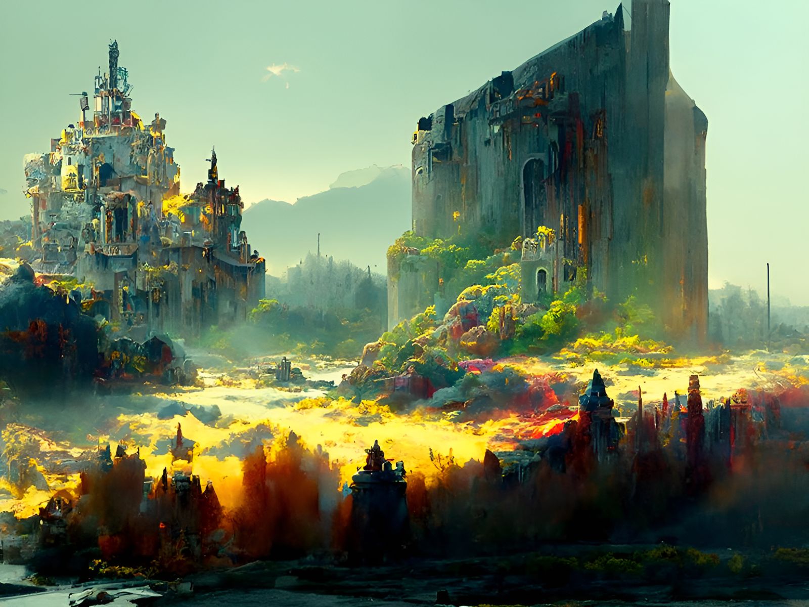 Post-Apocalyptic Castle Landscape in Digital Painting Style