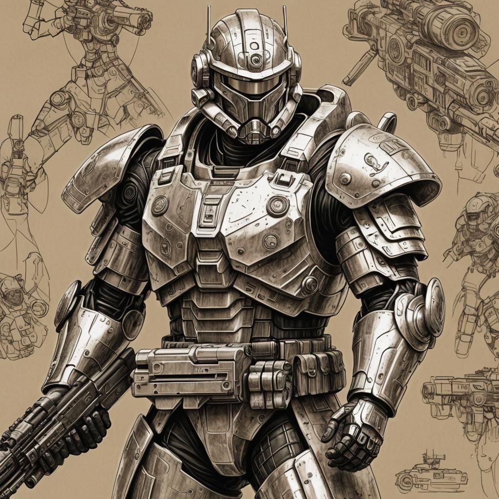 Schematic Drawing of Powered Battle Armor