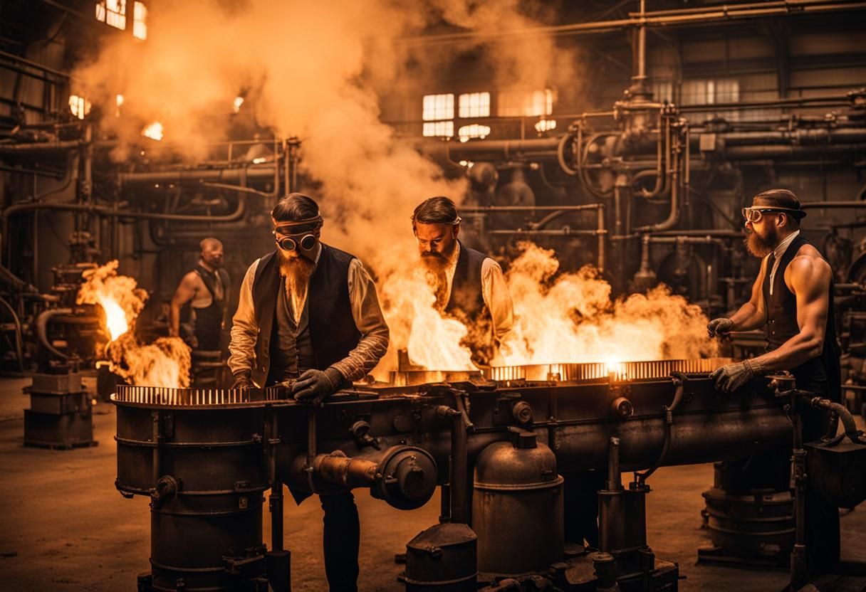 Steampunk Factory: Shirtless Men in Ironworks