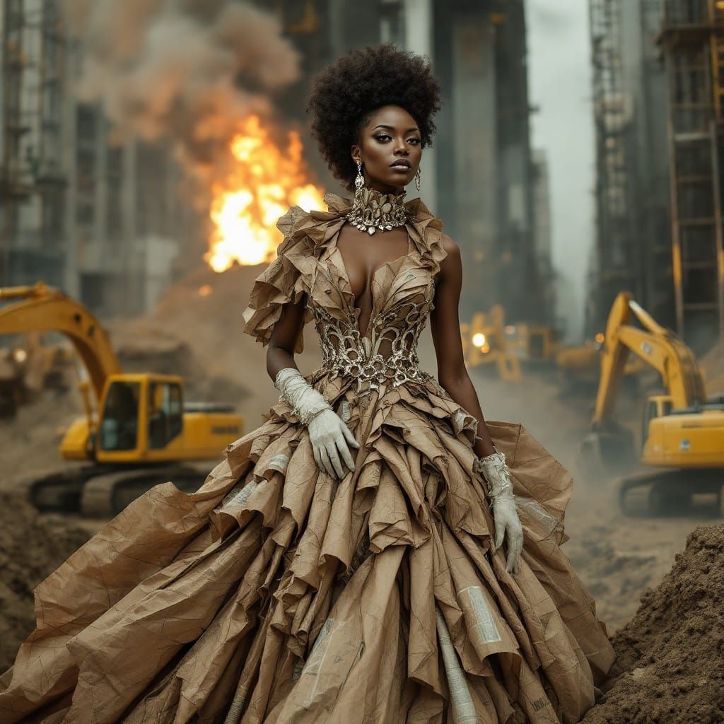 Regal Woman Reigns Over Industrial Landscape in Daring Fashi...