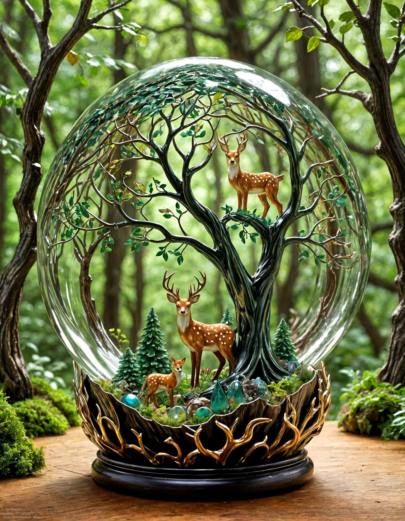 a mesmerizing glass sculpture of an enchanted forest encapsu...