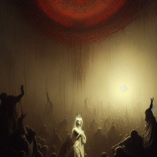 Horrific Crimson King in Gothic Engraving Style