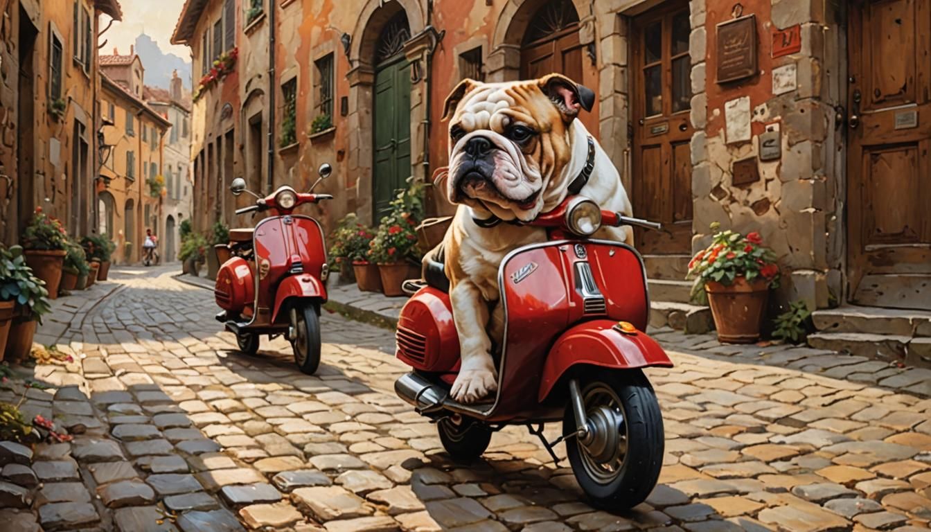 Bulldog's Italian Holiday: Renaissance Oil Painting