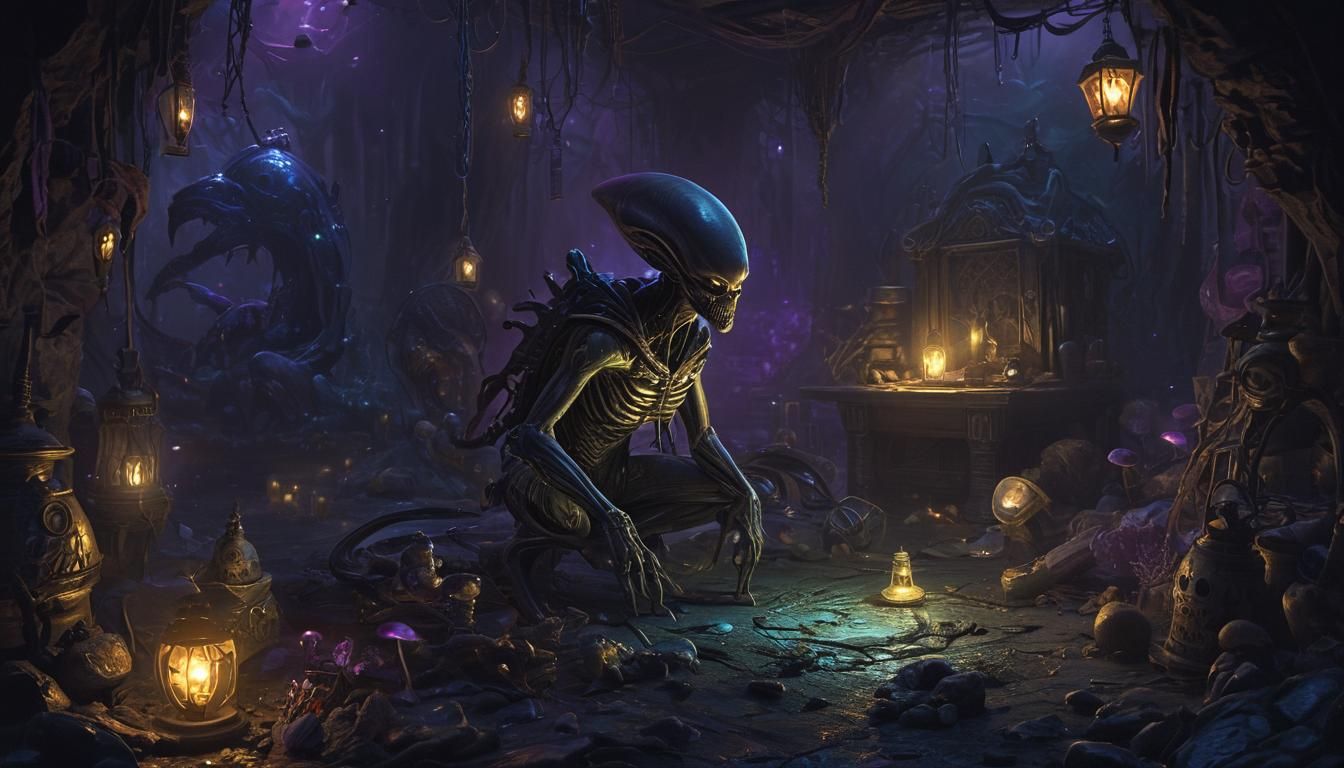 Mystical Alien Chamber in Dark Fantasy Style