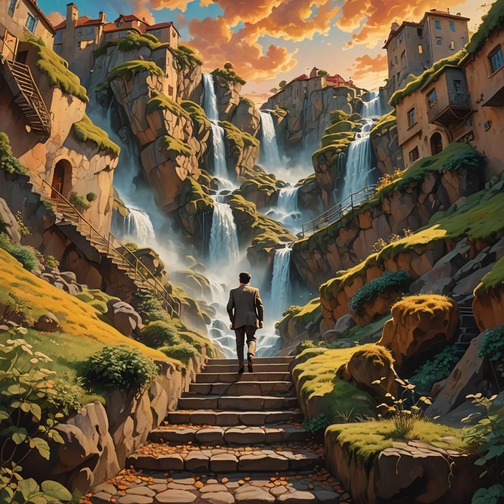 Mr. Bean in Surreal Escher-like Dreamscape