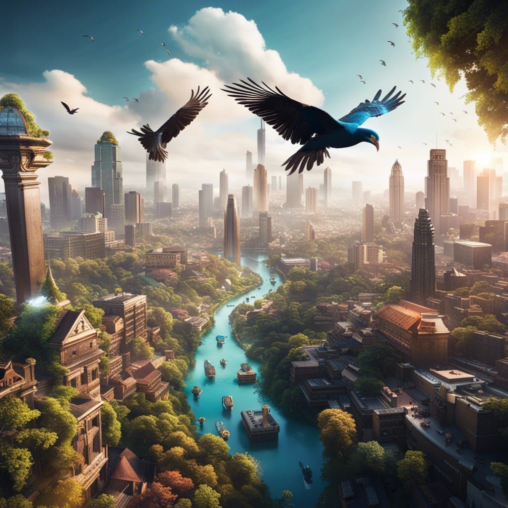 Breathtaking Floating City Guarded by Giant Birds