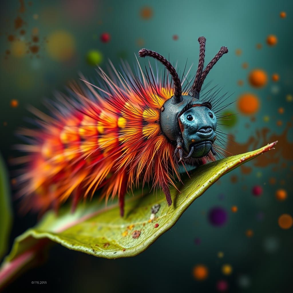 Detailed Hairy Caterpillar in Hyperrealistic Splash Art