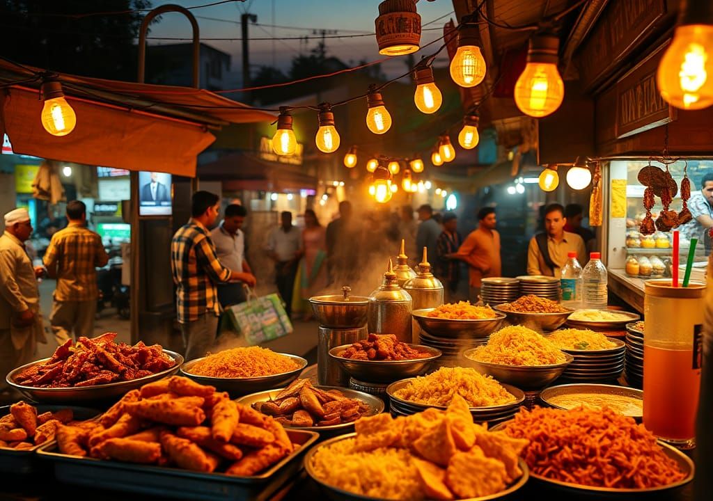 Pakistani Street Food at Night: A Digital Art Scene