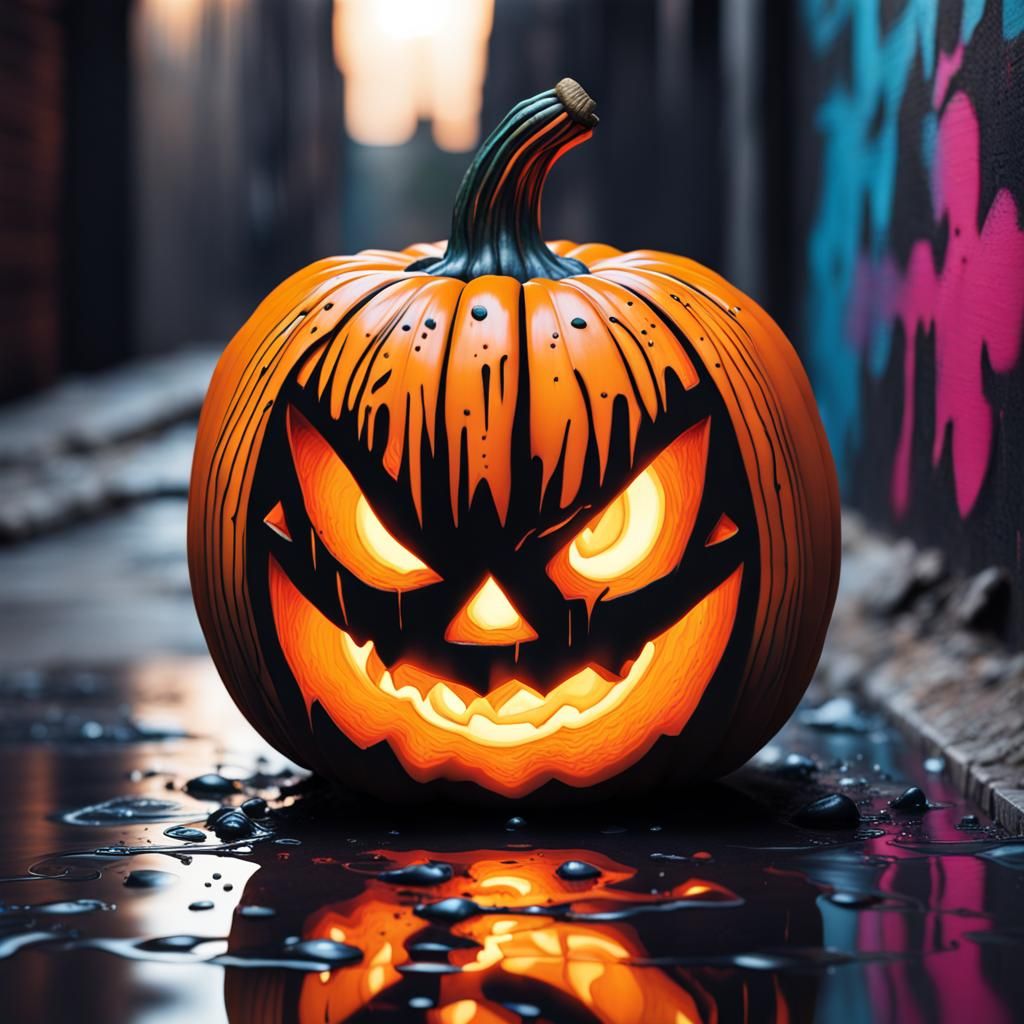 Glowing Pumpkin Graffiti Art with Candle