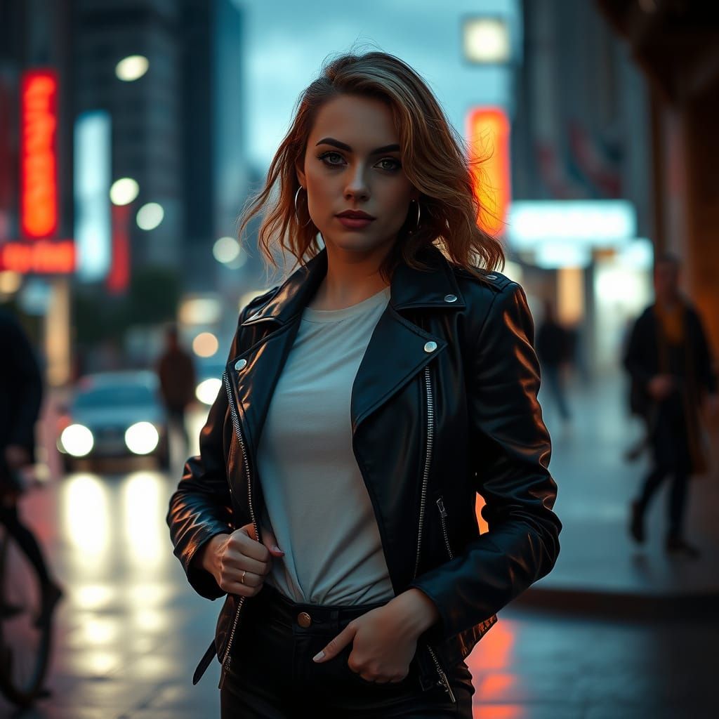 Woman in Leather Jacket: Cinematic Film Noir
