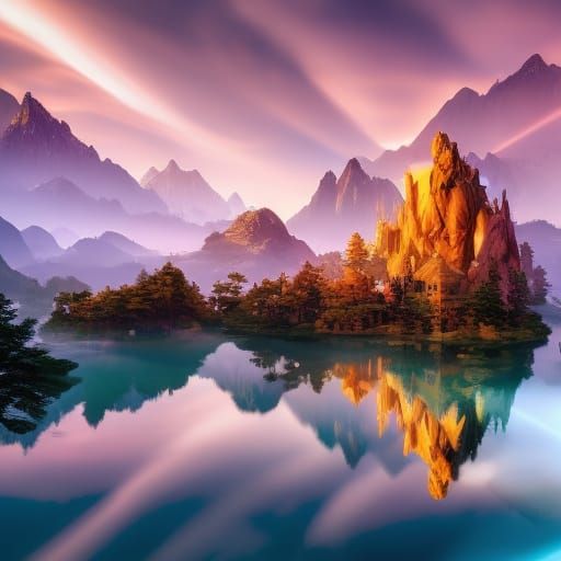 Alien Colony on Exoplanet with Nebulae Reflections