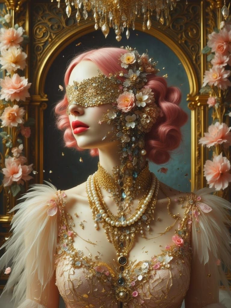 Shattered Rococo Lady with Cracked Skin