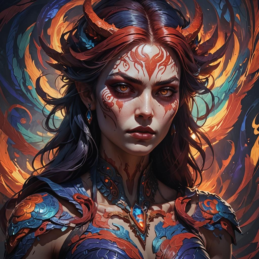 Hyperrealistic Lilith Portrait with Swirling Aura