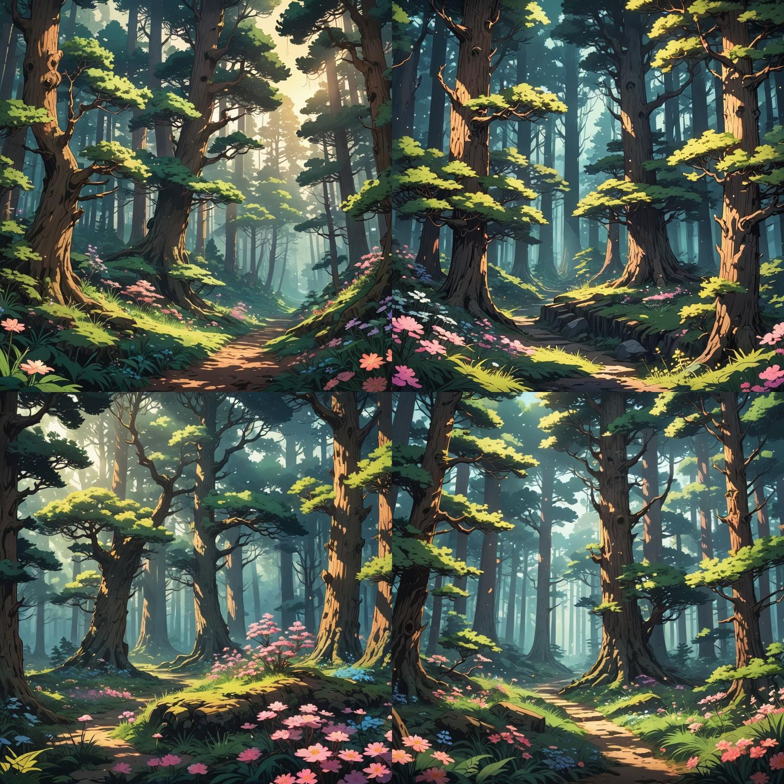 Enchanted Forest Anime Style with Glowing Ambiance