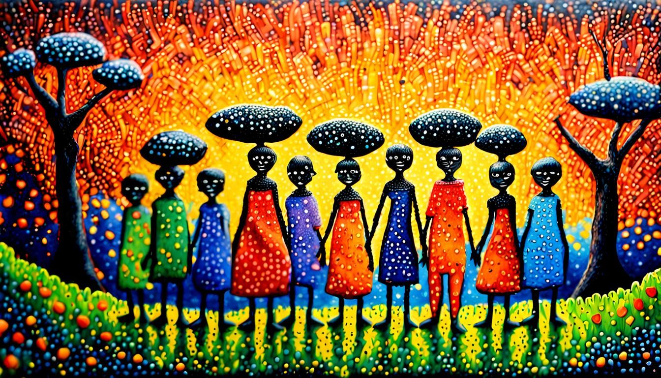 Micro Fae Folk: Pointillist Acrylic Painting