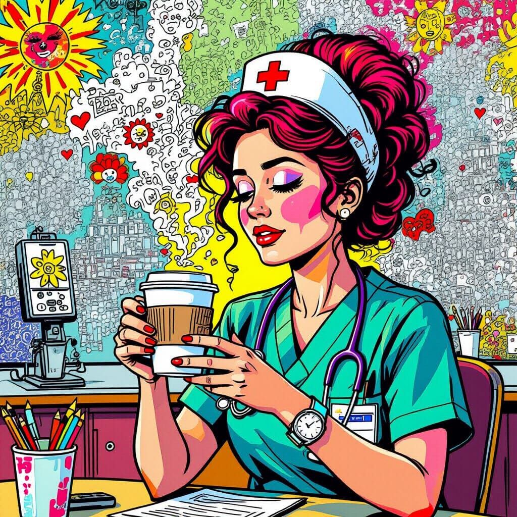 Nurse's Fever Dream of Ideas in Bold Doodle Style