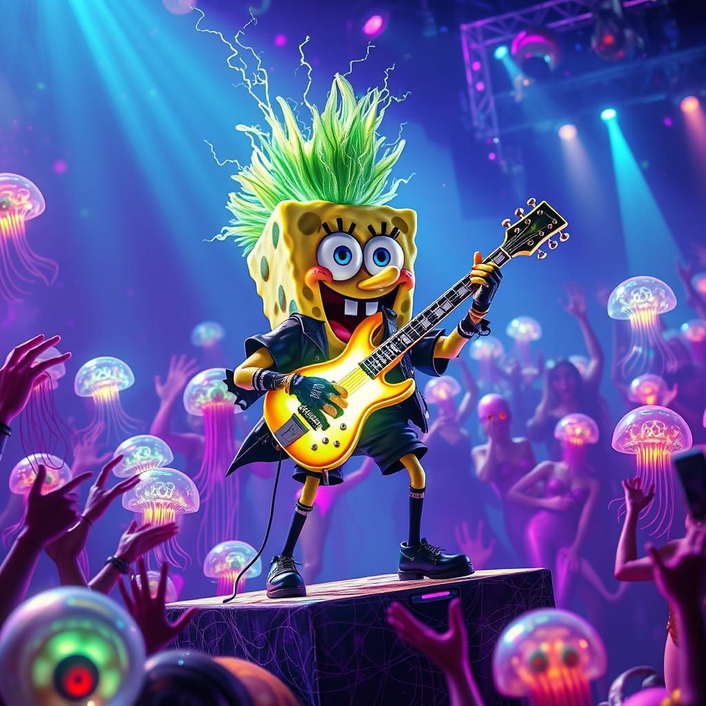 Electric SpongeBob: Neon Punk Rock Hero