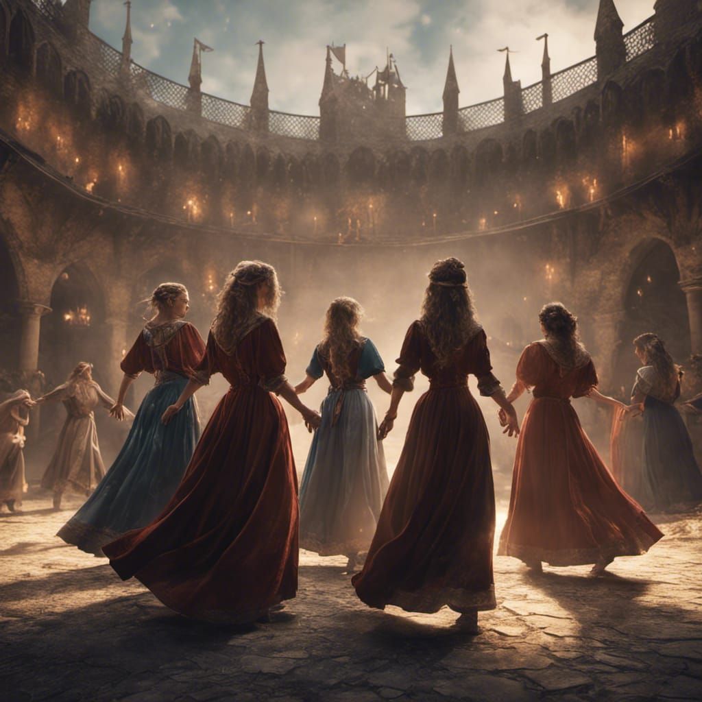 Medieval Women Dancing: Detailed Fantasy Art