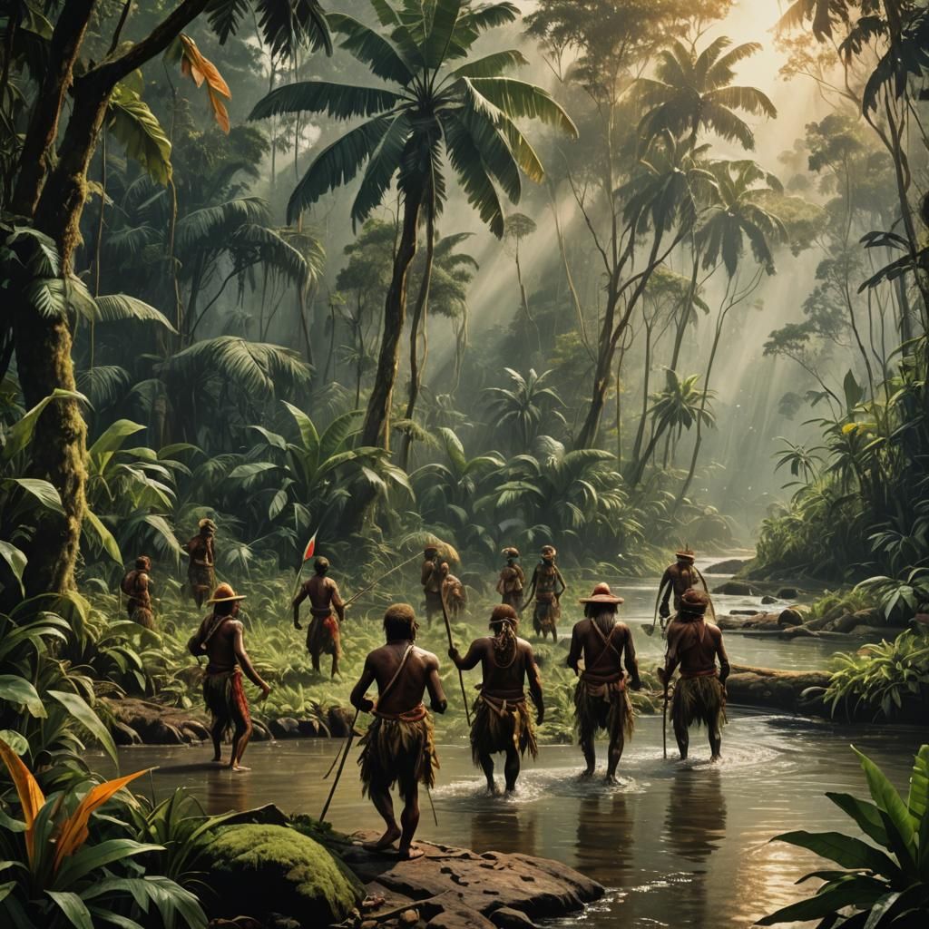 Papua New Guinea Tribal Scene in Jungle