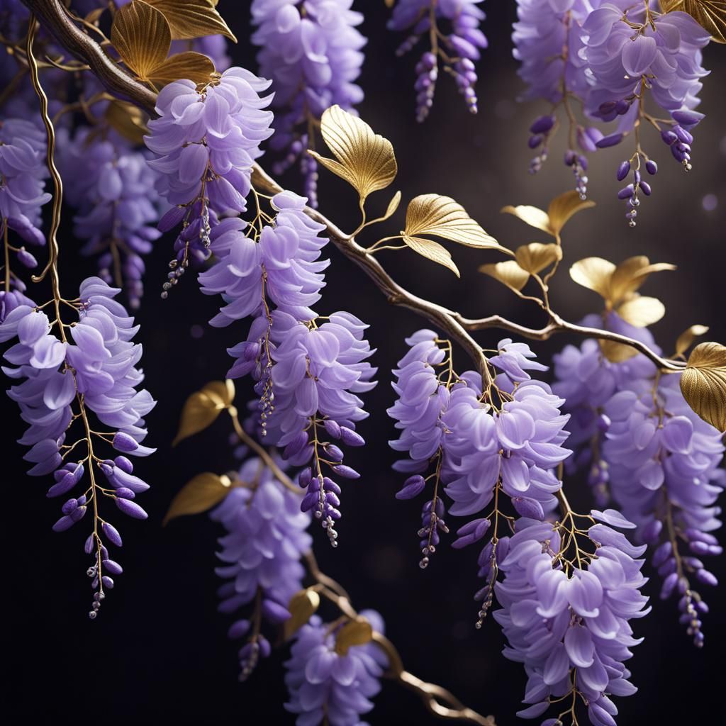 Kintsugi Wisteria Tree in Bloom: Hyperdetailed Art
