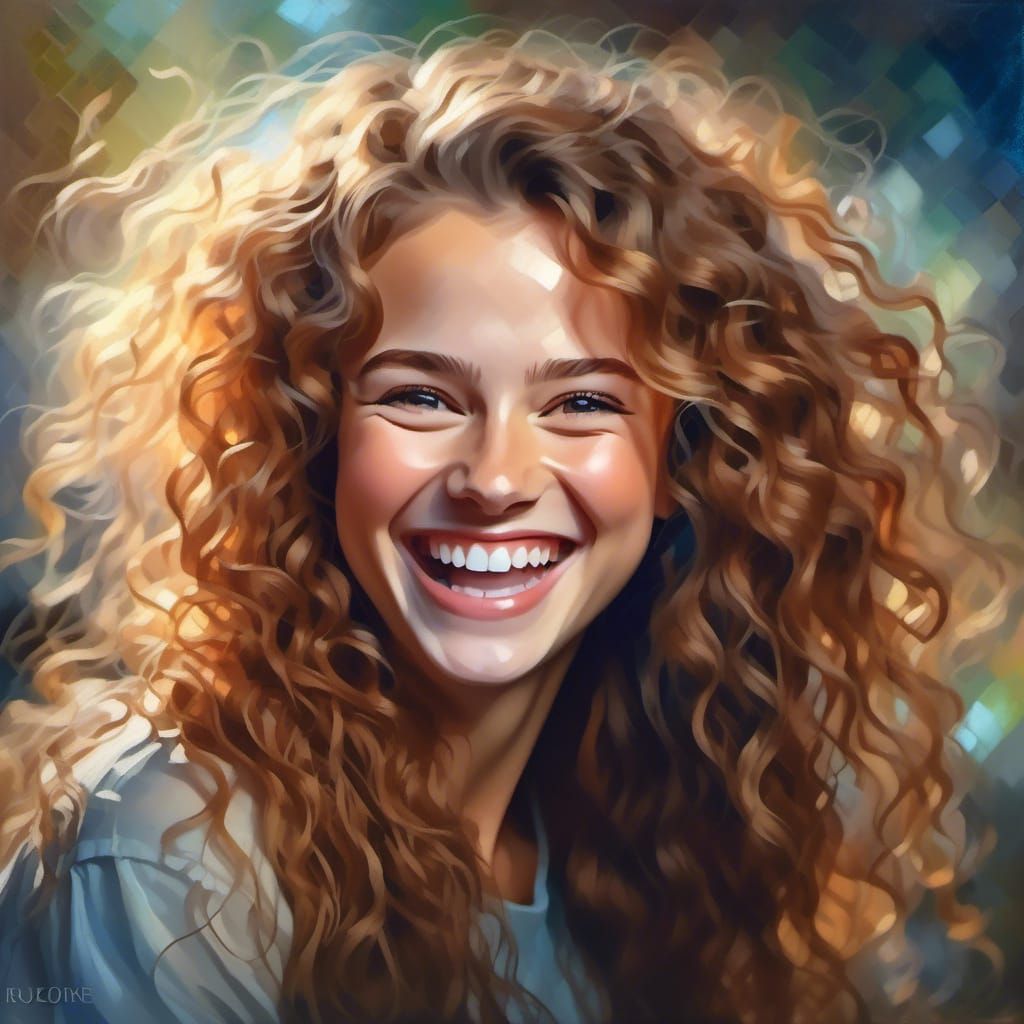 Laughing Woman Portrait in Pastel Double Exposure Art
