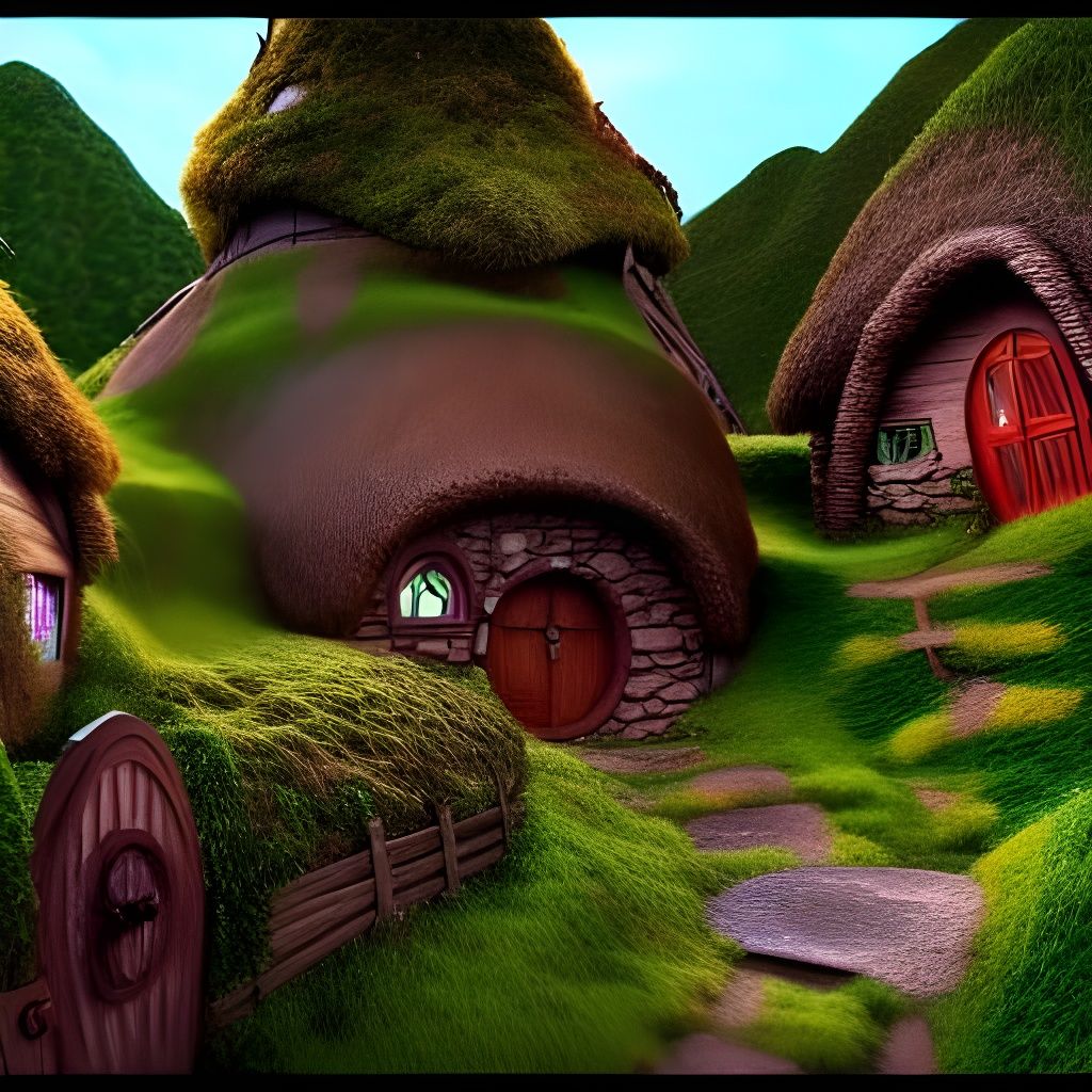 Lush Hobbit Village: A Cel-Shaded Digital Masterpiece