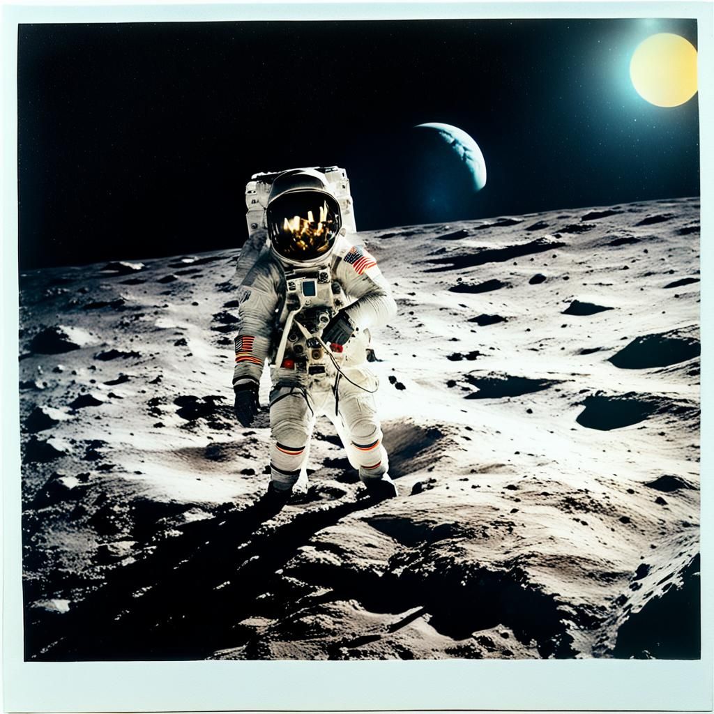 Astronaut on the Moon: Vintage Polaroid Photo