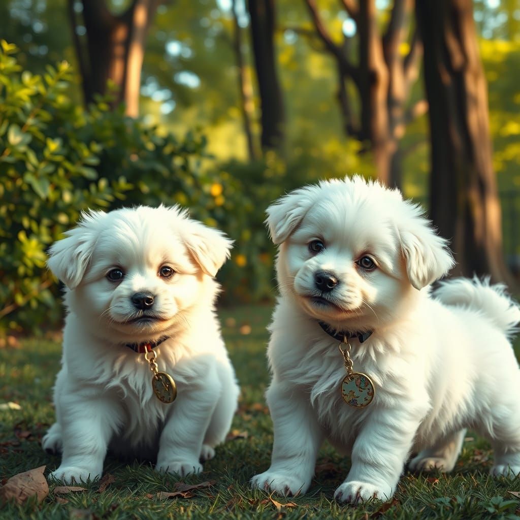 Cute Puppies Play in Paris Park: Concept Art