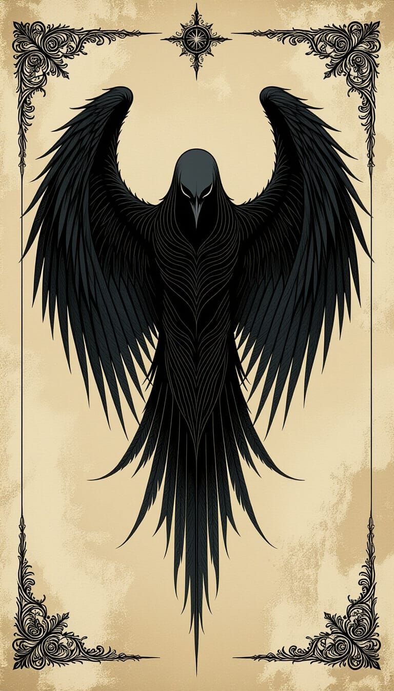 Mystical Raven Symbolizing Death in Gothic Biomech Style