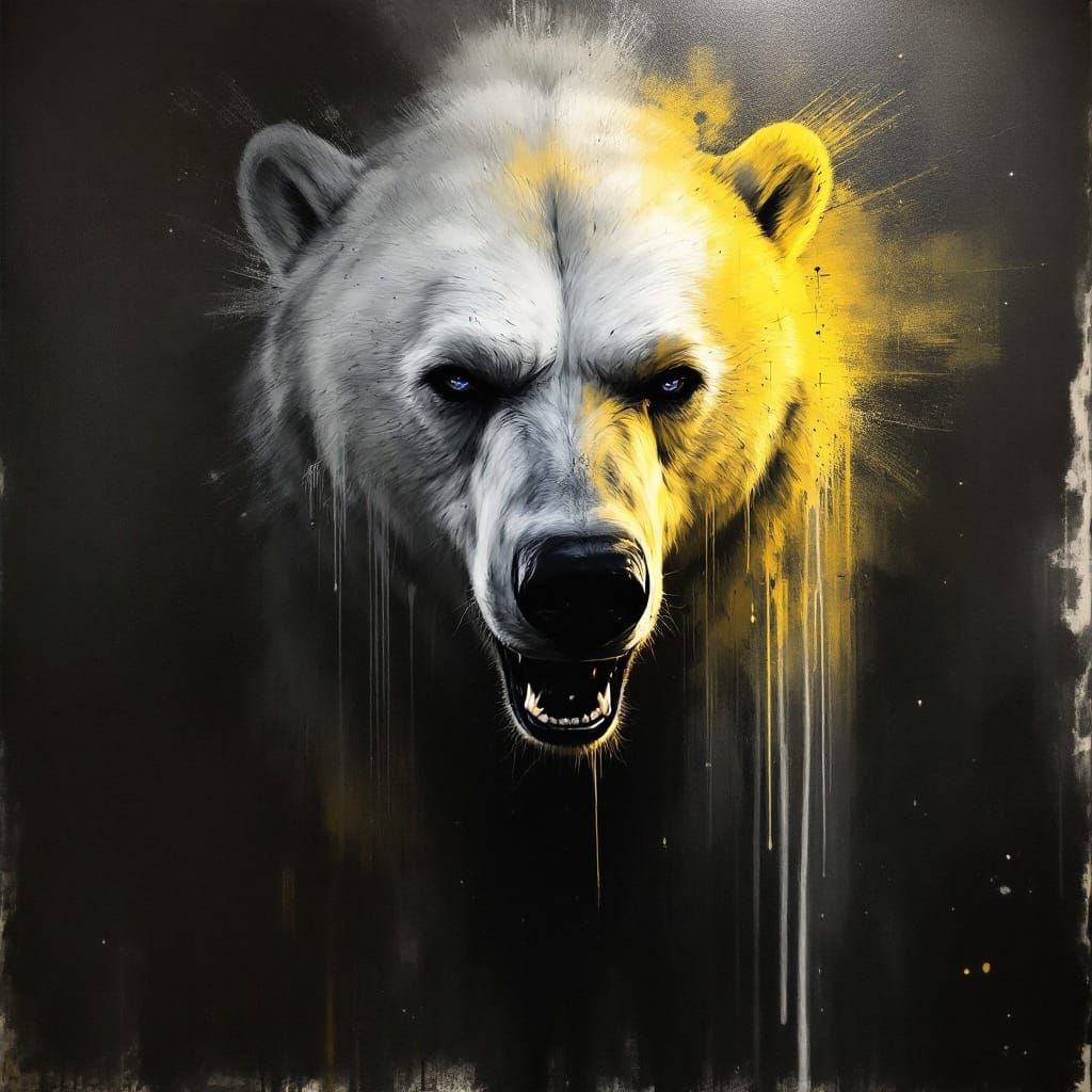 Dramatic Alaskan Glacier Bear in Urban Symbolic Expressionis...