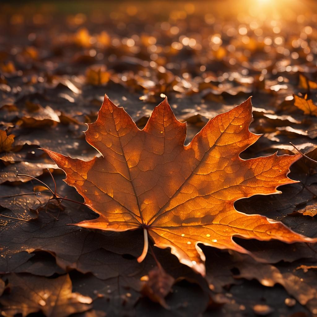Dramatic Close-Up of Maple Leaf at Sunset
